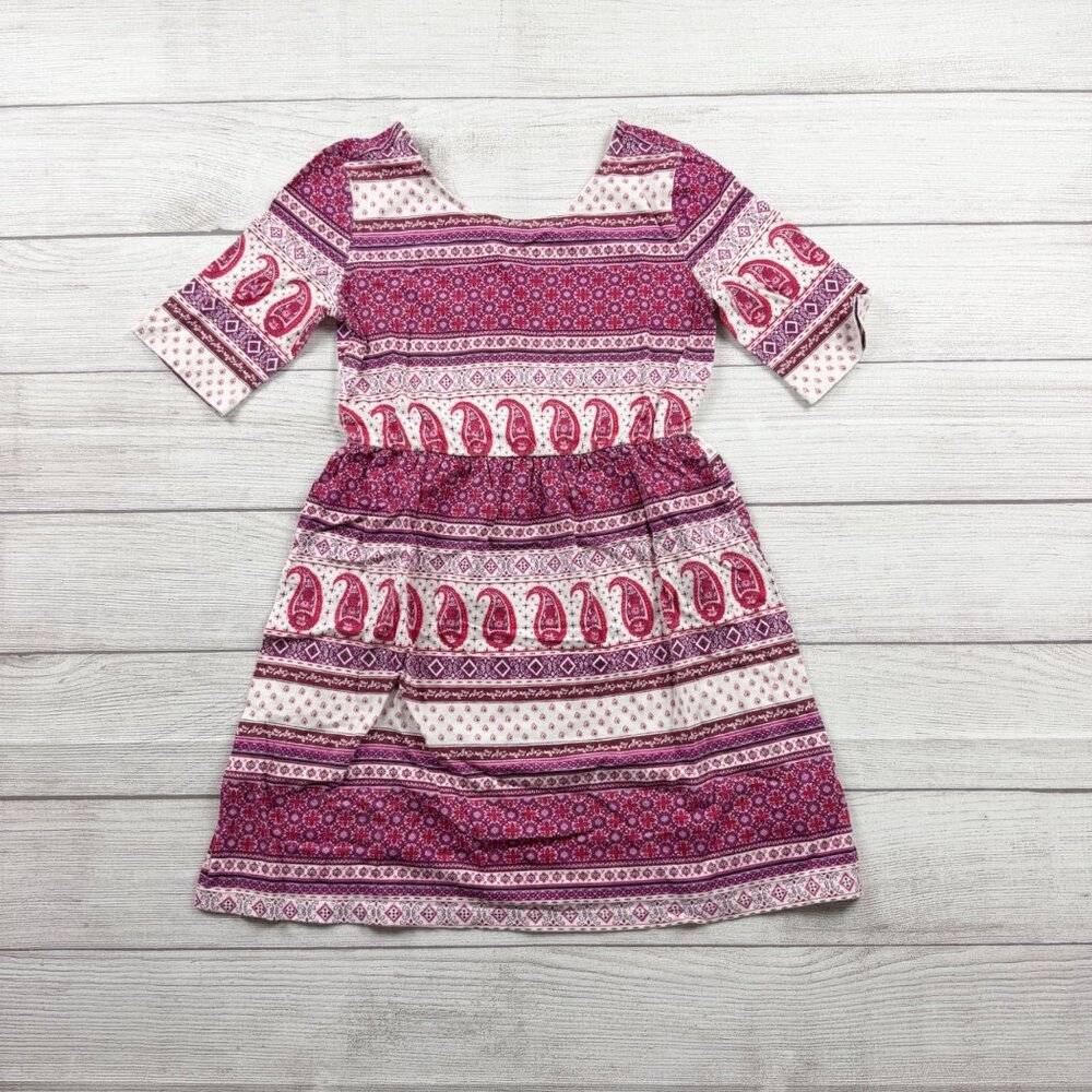 Old Navy Girls Paisley Print Fit and Flare Dress Pink Purple 3/4 Sleeve M 8